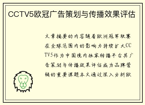 CCTV5欧冠广告策划与传播效果评估