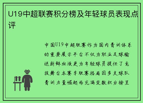 U19中超联赛积分榜及年轻球员表现点评